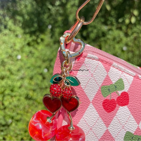 Red Cherry Bag Charm FortunateBagFinds Iridescent Glitter Cherries Purse Charm - Picture 8 of 12